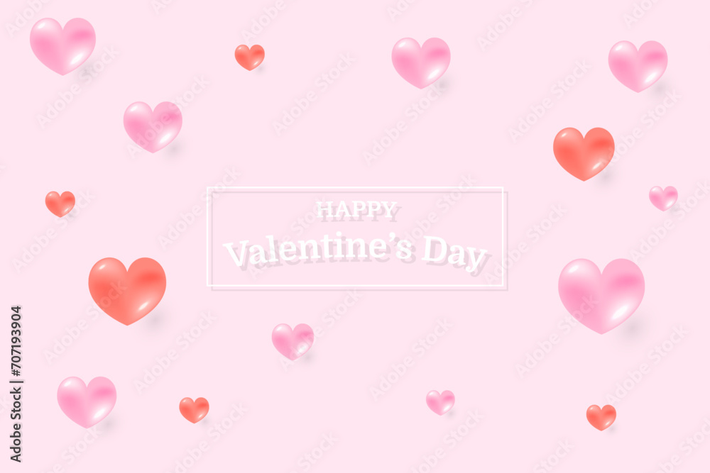 Happy Valentine's Day Lettering Text Background With Pink And Red Heart. Vector Illustration. White Frame. Card. Wallpaper. Banner. Backdrop