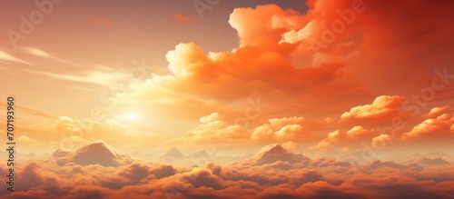 Abstract background of dramatic reddish orange sky in sunset sky. Sunset abstract background