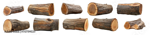 Collection of wooden logs, isolated on transparent background. 