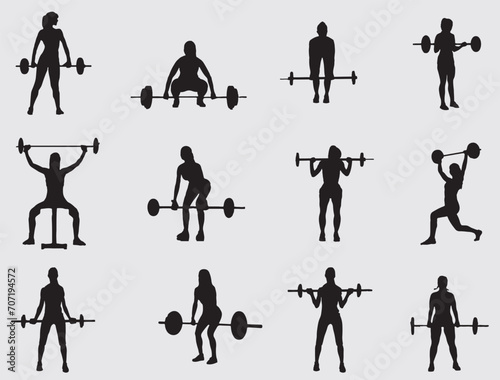 Powerlifting bodybuilding silhouette vector illustration set. collection of weight lifter, weight lifting on isolated background. 