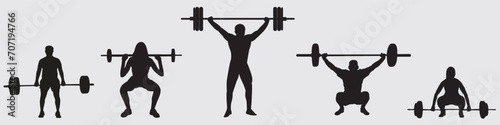 Set of weightlifting, weightlifter silhouette isolated photo