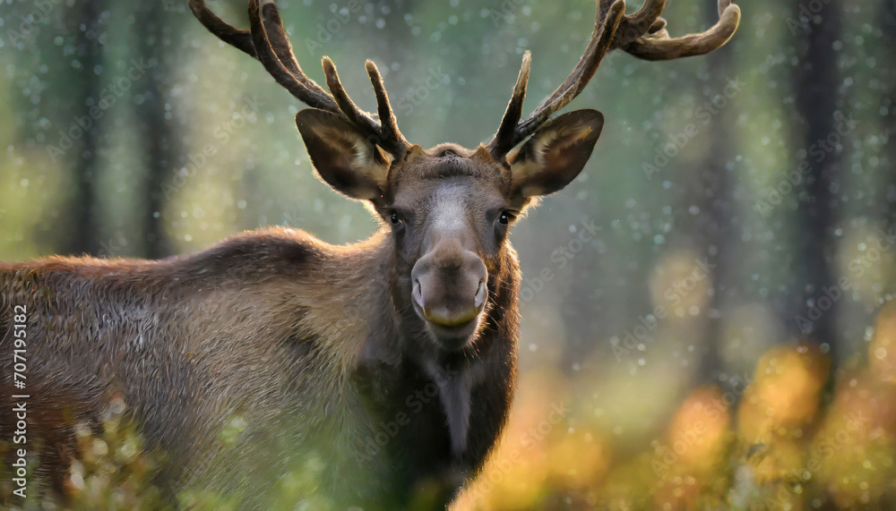 Close-up of a moose in natural habitat with soft sunlight highlighting its features. Close-up of a moose in natural habitat with soft sunlight highlighting its features.