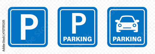 Parking icon set. Parking symbols. Parking pointer. Parking place signs.