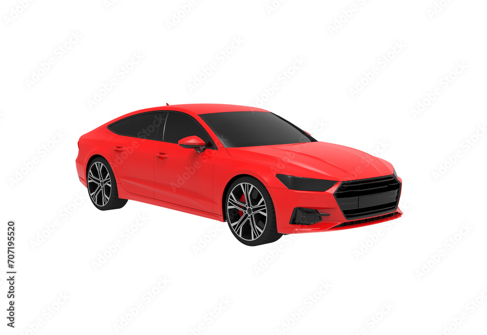 red car angle view without shadow 3d render