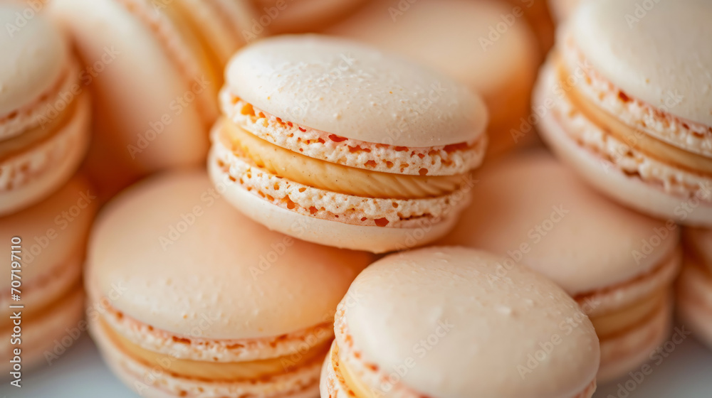 Close-Up of peach fuzz Macarons for Gourmet Dessert and French Pastry Concepts