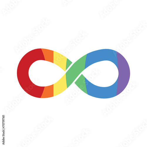 Infinity rainbow symbol with block colors. Autism pride symbol vector illustration. infinity sign in rainbow spectrum colors. Neurodiversity awareness and acceptance.