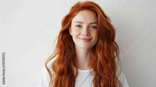 Smiling Red-Haired Woman with Freckles for Positive Lifestyle and Happiness Themes