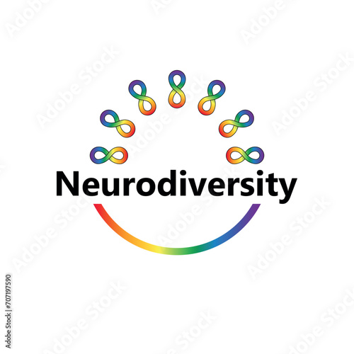 Neurodiversity awareness and acceptance concept vector with rainbow infinity symbols. Autism awareness..	