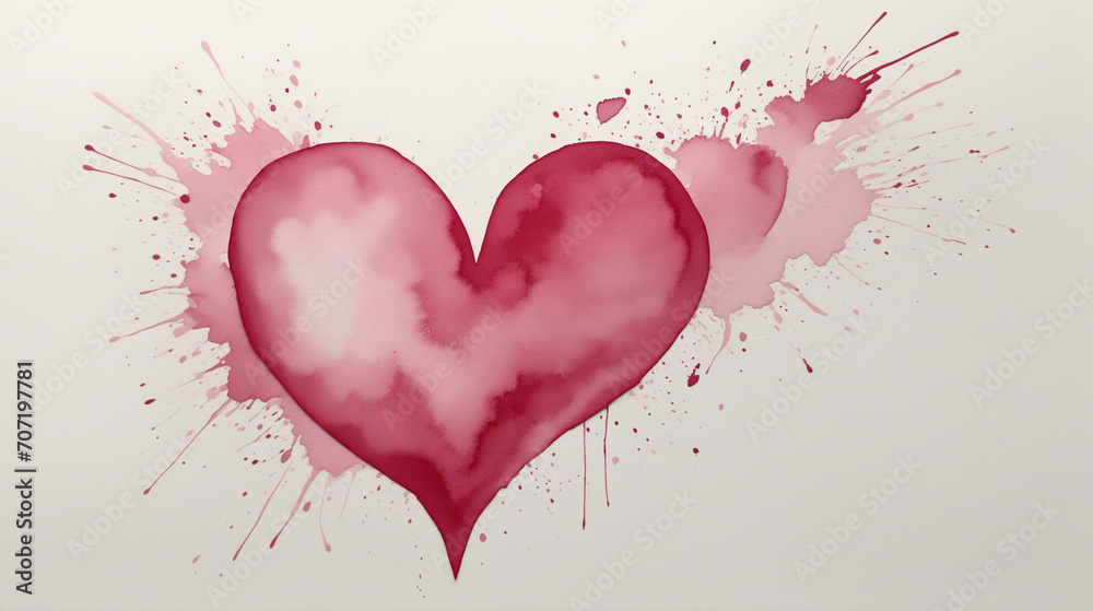 White background with a large pink heart. illustration in watercolor style. Generative Ai