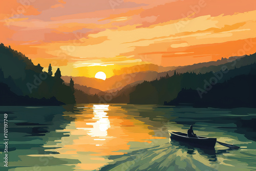 boat on the lake sunset © Edik