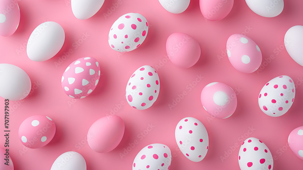 Pink Easter Eggs with Polka Dots Pattern for Spring Holiday Background