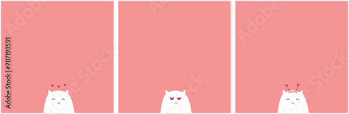 vector cartoon st valentines day instagram post templates with cats. cute funny romantic greeting valentine cards with white kittens in love. posters with cats on pink background