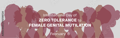 International Day of Zero Tolerance to Female Genital Mutilation banner design. It features silhouette of women. Vector illustration photo