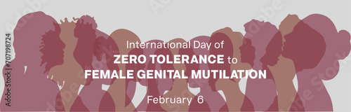 International Day of Zero Tolerance to Female Genital Mutilation banner design. It features silhouette of women. Vector illustration