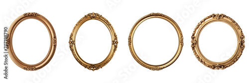 Set of Antique round oval gold picture mirror frame isolated on transparent or white background