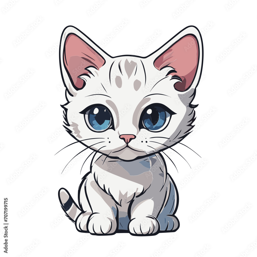 Cute cat cartoon character vector image. Illustration of funny kitty meow design graphic image