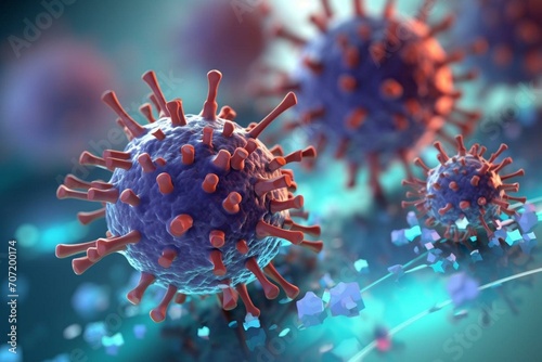 Viral antibodies immune defense vaccine research microbiology medicine nanotechnology 3D illustration. Generative AI photo