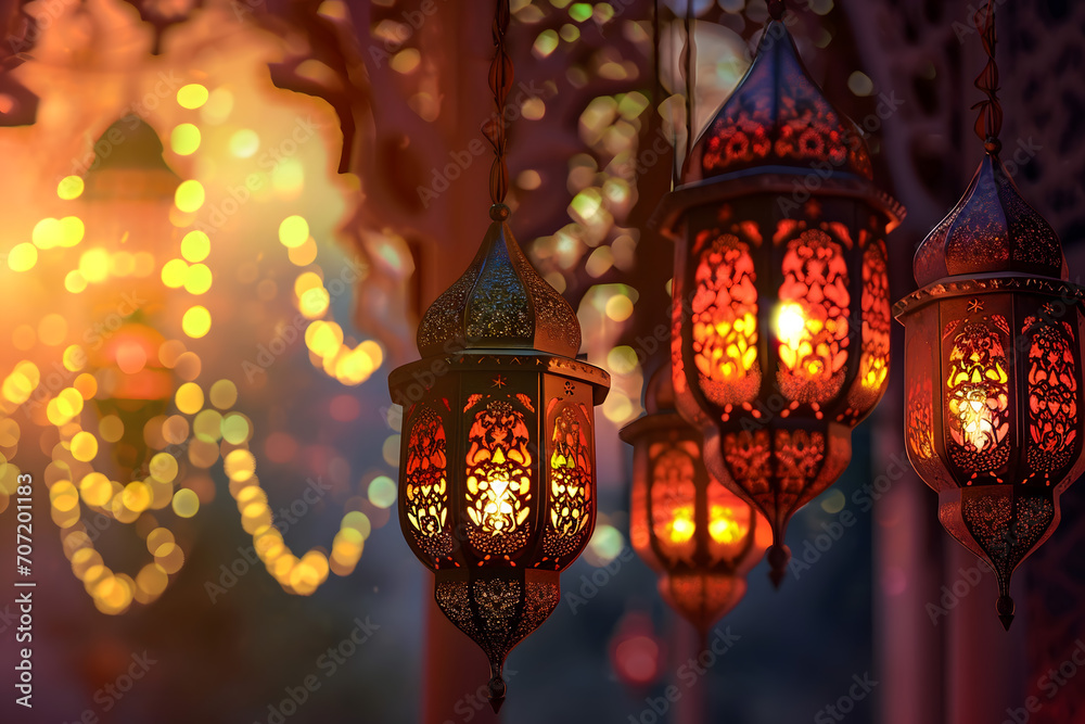 Fototapeta premium ramadan Kareem, Ramadan crescent moon, Eid Mubarak Islamic festival social media banner and Eid Mubarak Post Template, islam