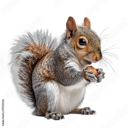 Squirrel with a nut isolated on transparent background