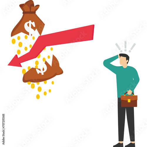 the concept of the financial crisis. The concept of a small person who went bankrupt. distressed businesses see markers fall. corporate bankruptcy. A graph with a falling arrow indicates an economic

