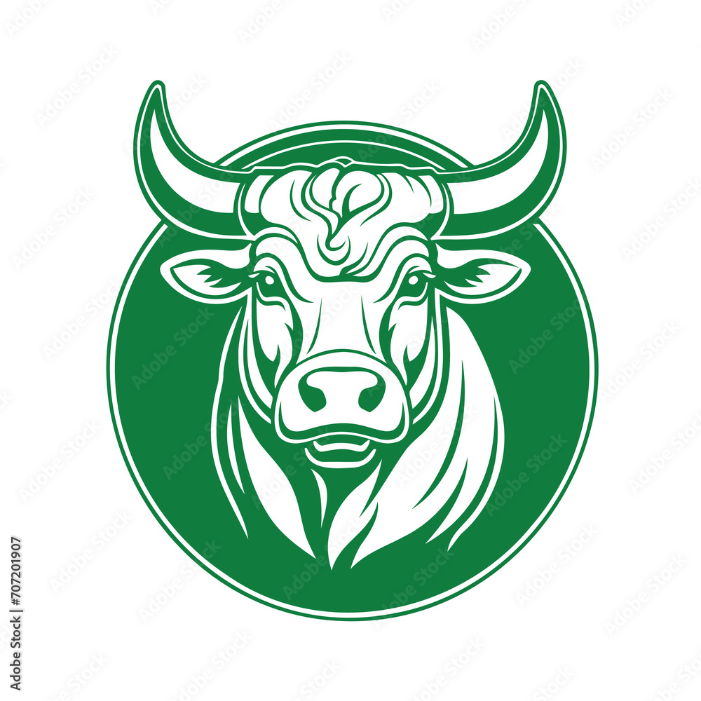 Illustration of Green Bull in Circle Illustration of Green Bull in Circle
