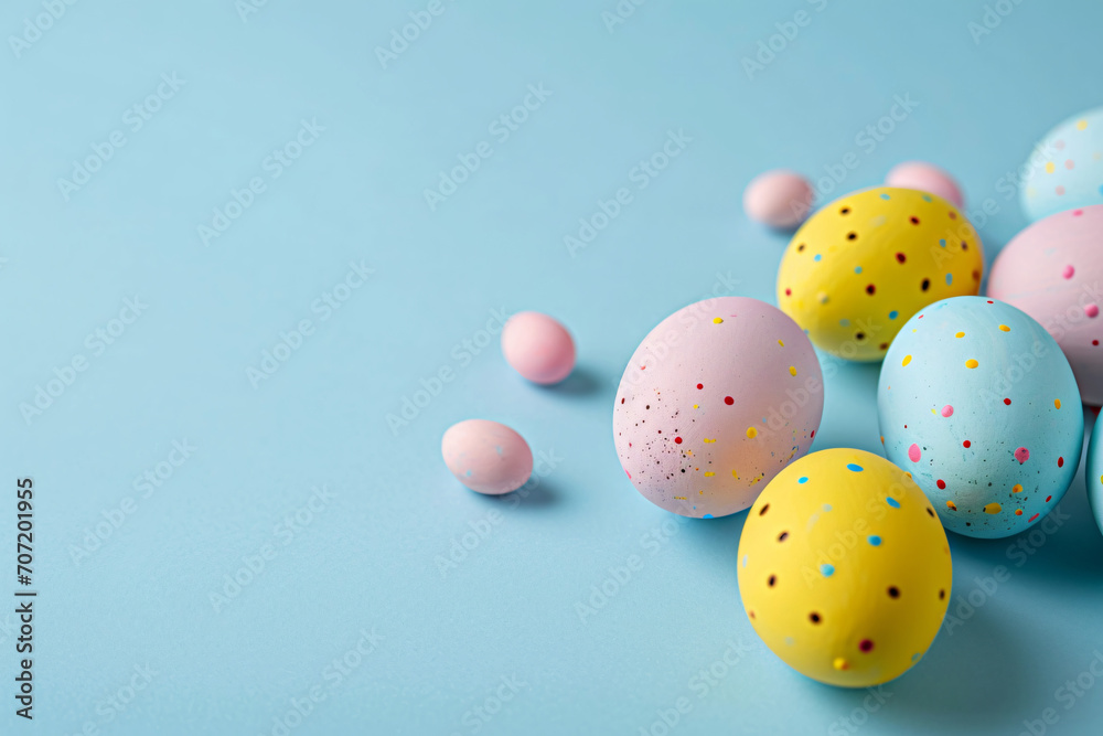 easter eggs on a pastel blue background	
