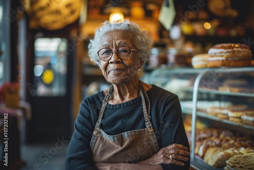 Elderly african american woman in a bakery. 