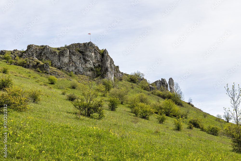 Ehrenbuergstein and the walberla rock near village Kirchehrenbach, county Forchheim, upper franconia, bavaria, germany