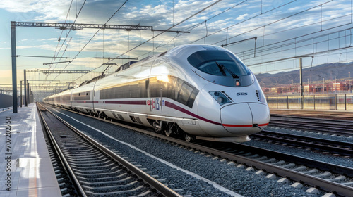 Modern high-speed electric trains are the future of travel through city modern