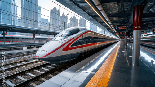 Modern high-speed electric trains are the future of travel through city modern