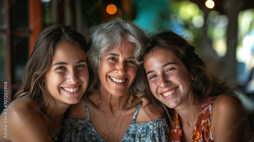 Portrait of happy grandmother, mother and daughter