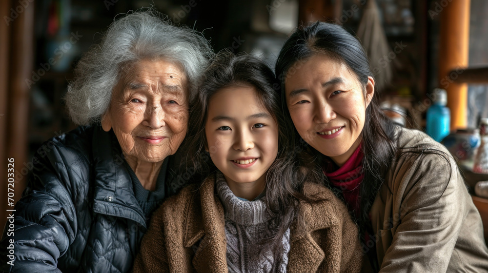 Fototapeta premium Three generations of femininity Portrait of happy grandmother