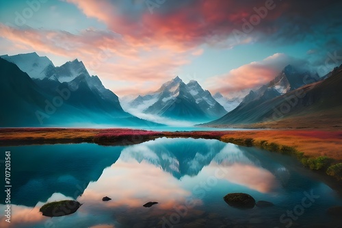 An Aesthetic Lake In The Mountains © wakiyaislam