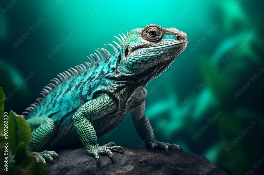 Arresting Lizard view colorful background. Eye predator. Generate Ai