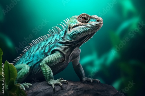 Arresting Lizard view colorful background. Eye predator. Generate Ai © juliars