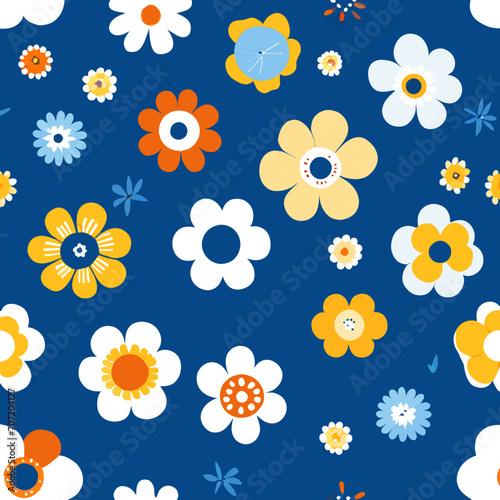 floral pattern, seamless pattern for kids, Flowers shapes, clean lines, warm colors. 