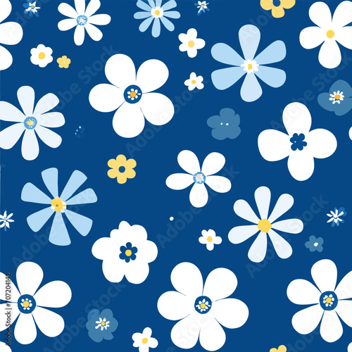 pattern with flowers  seamless pattern for kids  Flowers shapes  clean lines  Cool colors. 