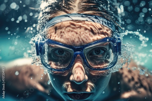 Woman swimming underwater in blue water © Instacraft.Studio