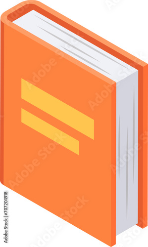 Isometric orange book with blank cover. Detailed 3D vector illustration of textbook or journal.