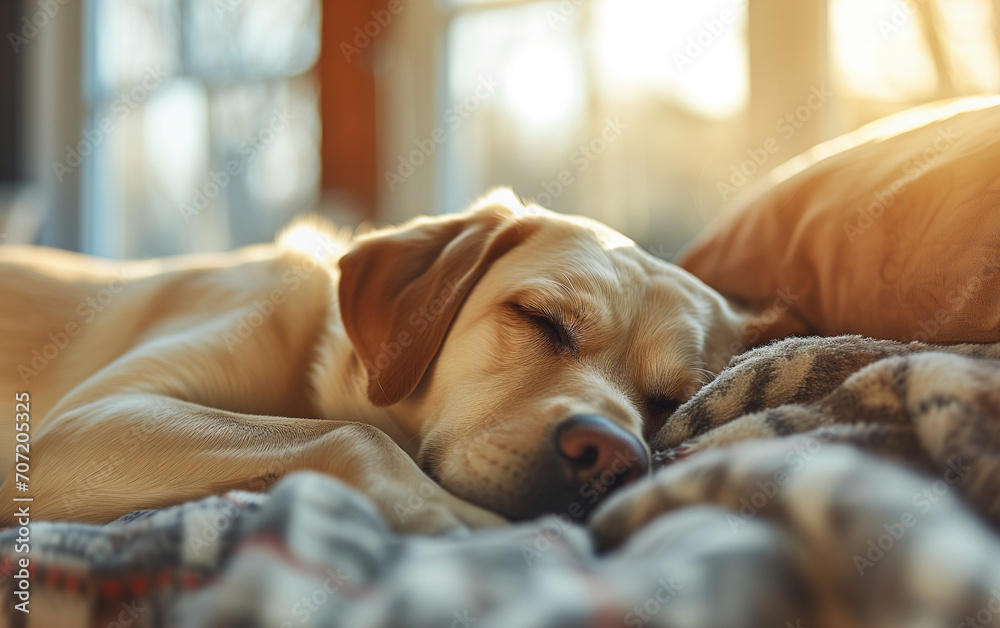 cute golden retriever lying on the bed or carpet, sun beams. early morning. light. cute puppy, dog sleeping. ad for children. pet store. cute golden retriever lying on the bed or carpet, sun beams. early morning. light. cute puppy, dog sleeping. ad for children. pet store.