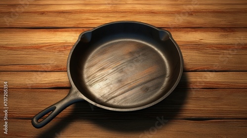 Well-seasoned cast iron skillet with a perfectly smooth cooking surface. generative ai