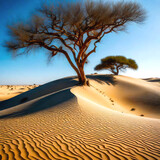 Landscape of dry trees in the desert.