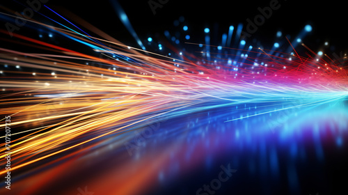 Optical fibers dinamic flying from deep on techno