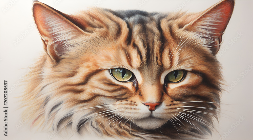 Intricate cat portrait. illustration of a cat staring into the distance. Generative Ai