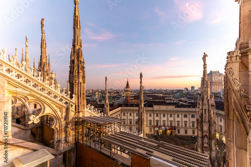 Photography Beautiful sunset over the Duomo Cathedral in Milan Italy on december 2024