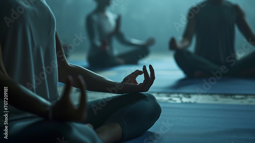 Uma cena tranquilizadora de pessoas participando de uma aula suave de yoga destacando os benefícios físicos e mentais do yoga para a redução do estresse e a saúde mental