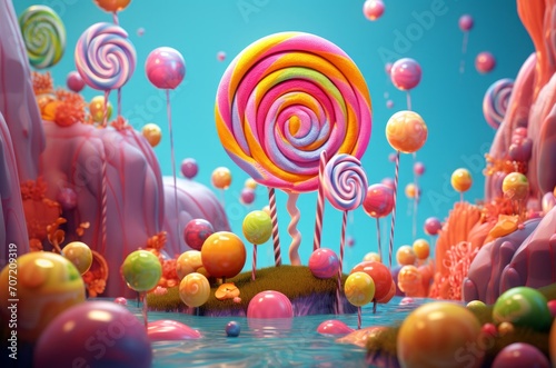 Crunchy Candy sweet lollipop. Color fantasy. Generate Ai