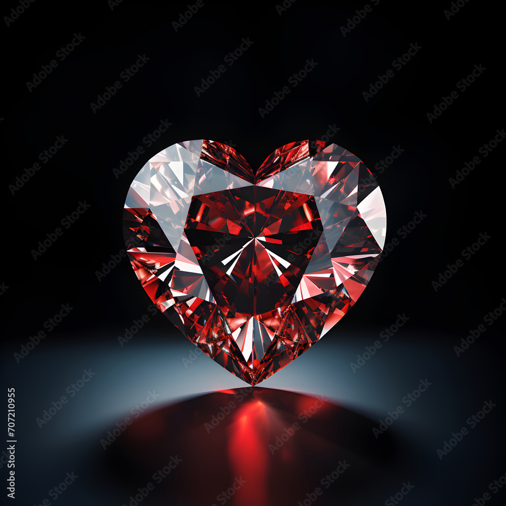 Red colored heart shaped diamond kept on dark background