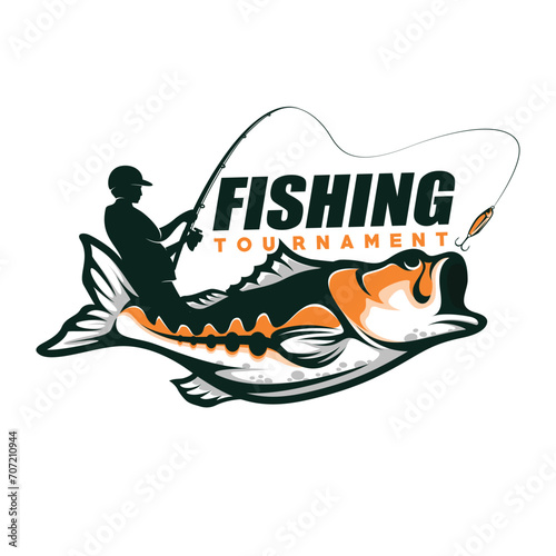 Fishing tournament logo template vector. Fish Jumping Illustration Logo design vector