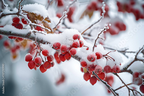Snow covered red berries  winter flower ice